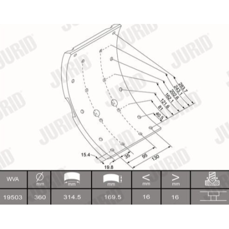 kit mater. d'attrito freno tamburo 223x410x19,8 3°magg man 88502200062