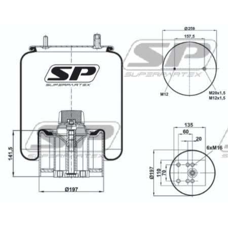 sospensione/torpress/molla aria completa per rimorchio bpw 542943260 partex 8100130