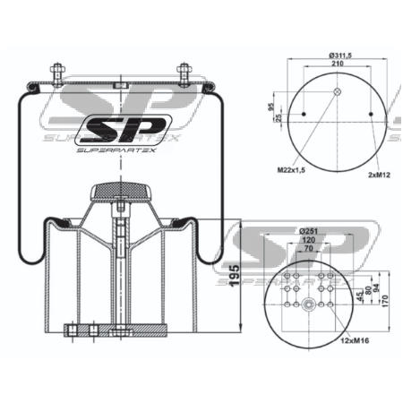 sospensione/torpress rimorchio e semirim assali bpw 542943510 partex 8100110