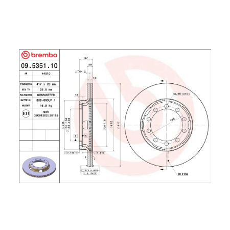 disco freno ventilato 417 10fori brembo 09535110 iveco 93161407