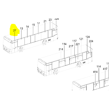 vetro superiore porta anteriore 1410x396mm mercedes a6286742710