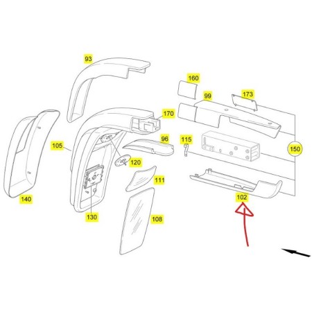 coperura posteriore inferiore braccio specchio retrovisore dx tourino mercedes a6298111718