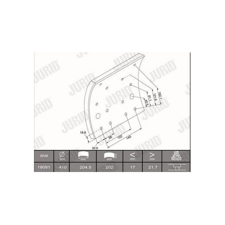 serie ganasce freno 1°magg jurid 19091 iveco 2992005 41025271 2991759